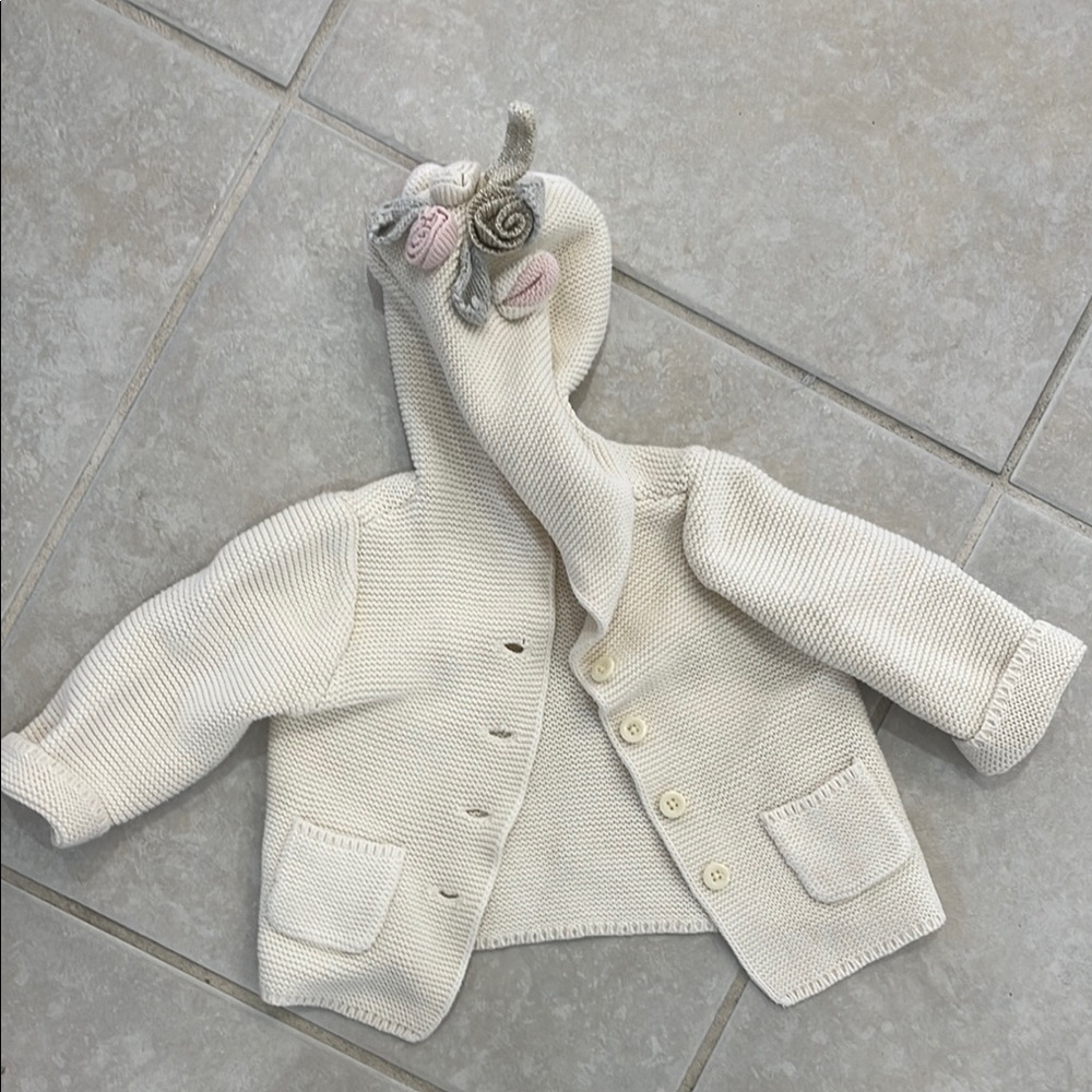 Cream Knit Baby Cardigan with Hood